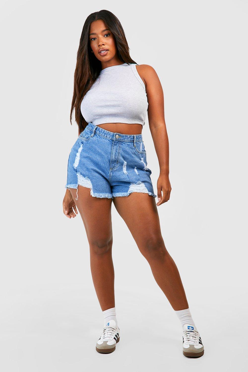 Plus store distressed shorts